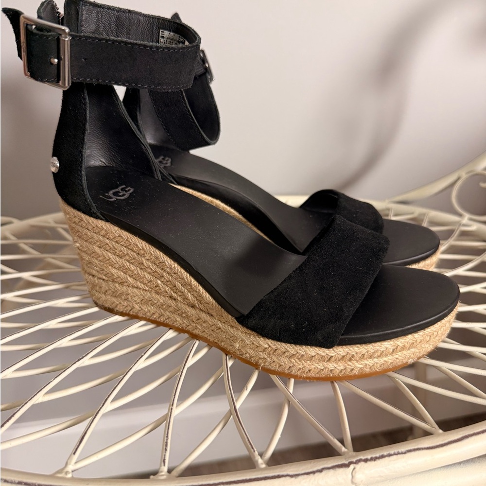 UGG Black Suede Wedge Sandals